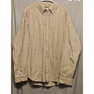GAP Factory Store Mens XL Plaid Button Down Shirt Long Sleeve Cotton Brown Check